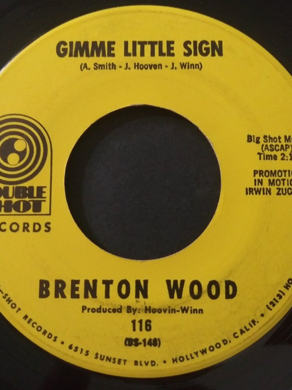 Brenton Wood – Gimme Little Sign VG++ Original 45RPM Double Shot 116 Record 1967